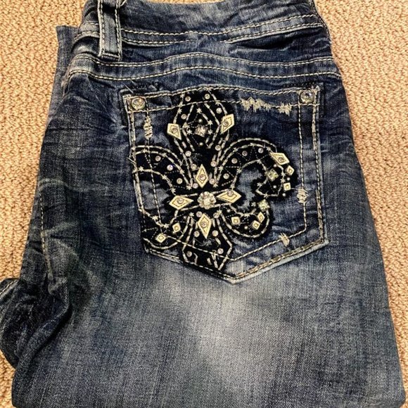 Miss Me Denim - Miss Me Fleur de Lis Bedazzled Easy Boot 32